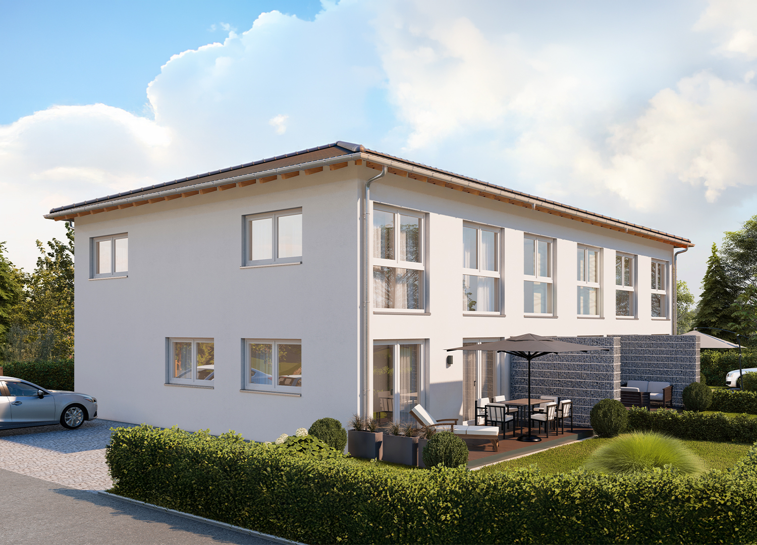 Moderne Reihenhäuser als Effizienzhaus 55 in Geisenhausen-Feldkirchen